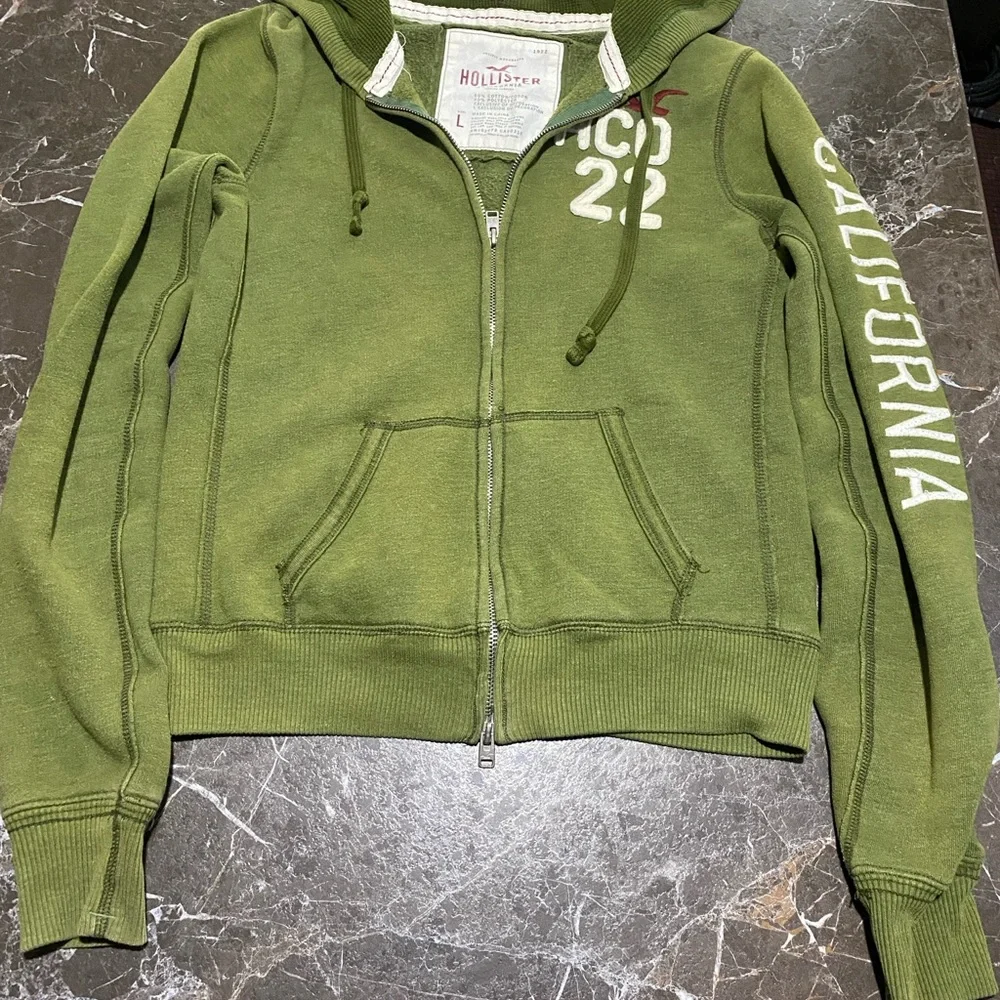 🔥 Y2K Hollister California Full Zip Hoodie Olive Green Women’s Large 🔥 - Picture 2 of 10